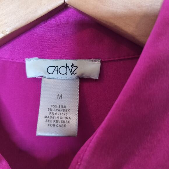 Cache Silk Blouse Button Up Stretch Ruched Long Sleeve - Picture 5 of 8